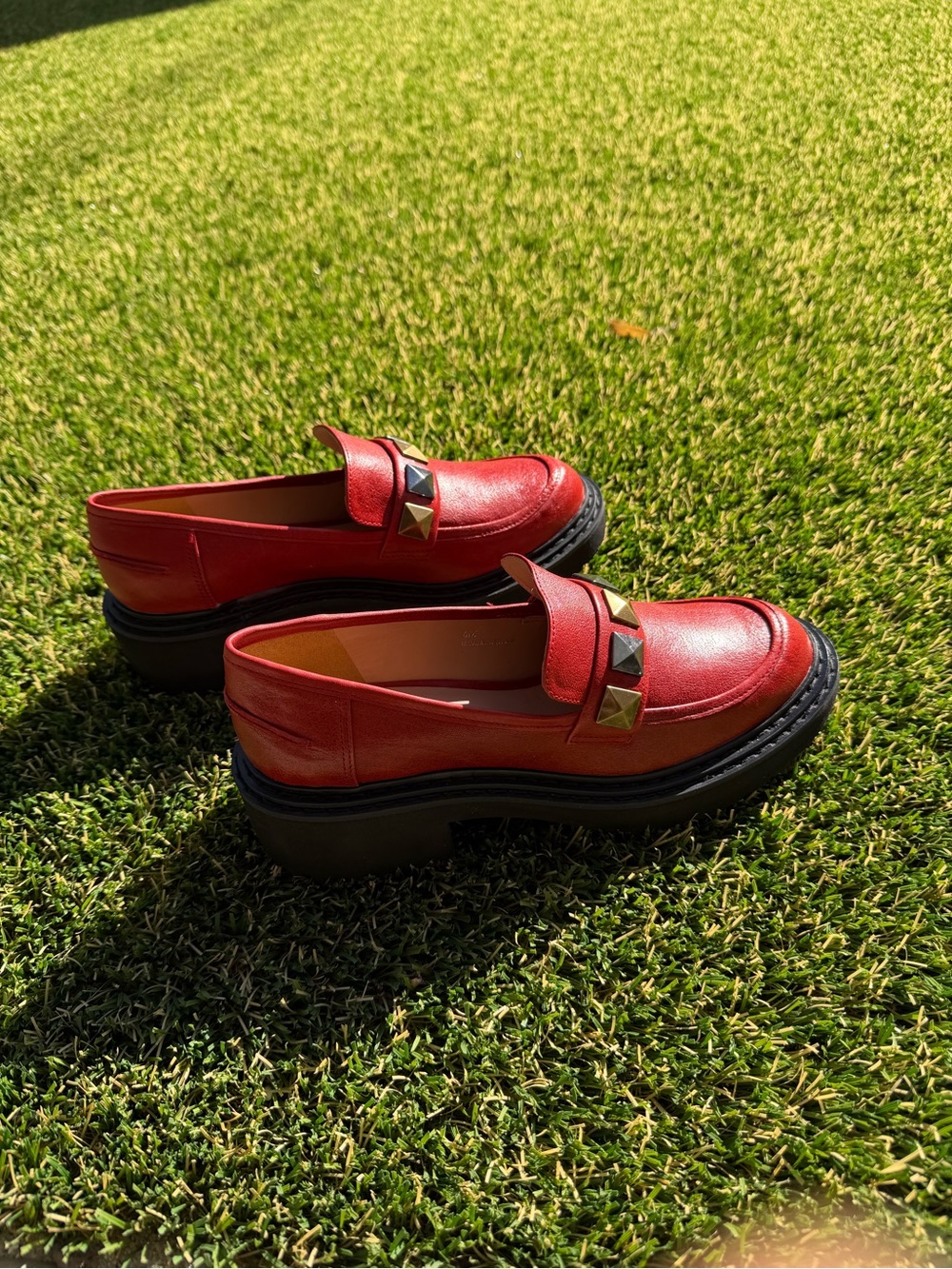 Paolo Red Studded Platform Loafers - Women's Leather Slip-On